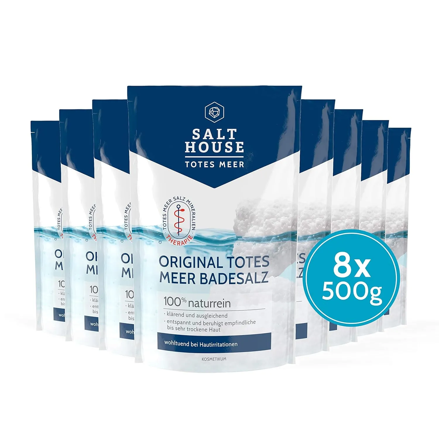 Bild von SALTHOUSE Original Totes Meer Badesalz PUR 8er-Pack mit 8 x 500 g, feuchtigkeitsspendend und hautschuppenlösend, vegan und dermatologisch getestet