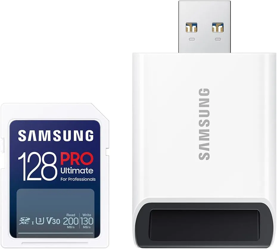 Bild von Samsung PRO Ultimate SD-Karte 128 GB UHS-I U3 mit 200 MB/s Lesegeschwindigkeit und 130 MB/s Schreibgeschwindigkeit inklusive USB-Kartenleser