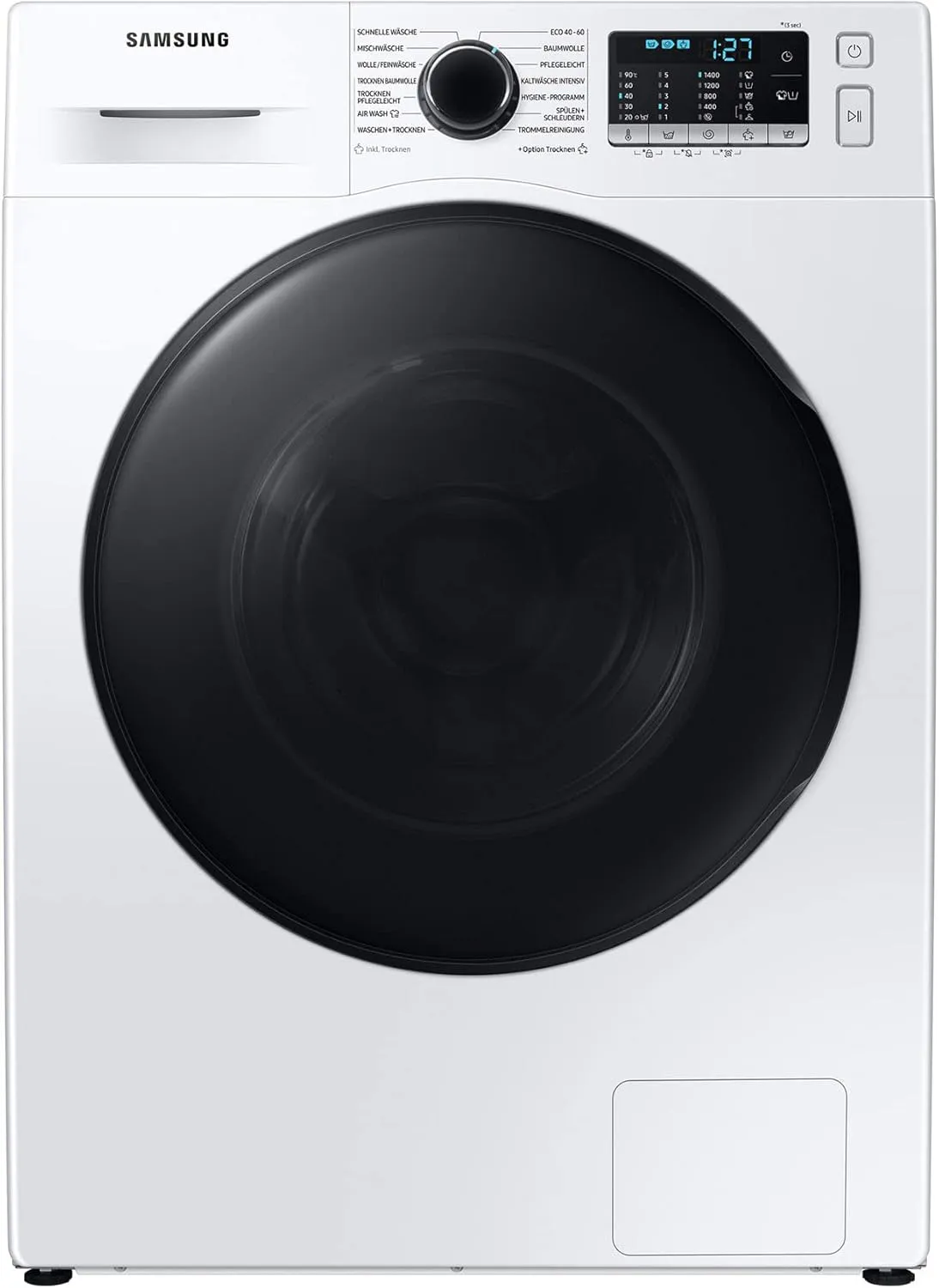 Bild von Samsung WD91TA049BE Waschtrockner mit 9 kg Wasch- und 6 kg Trockenkapazität, 1400 U/min, Ecobubble, AirWash und Hygiene-Dampfprogramm in Weiß