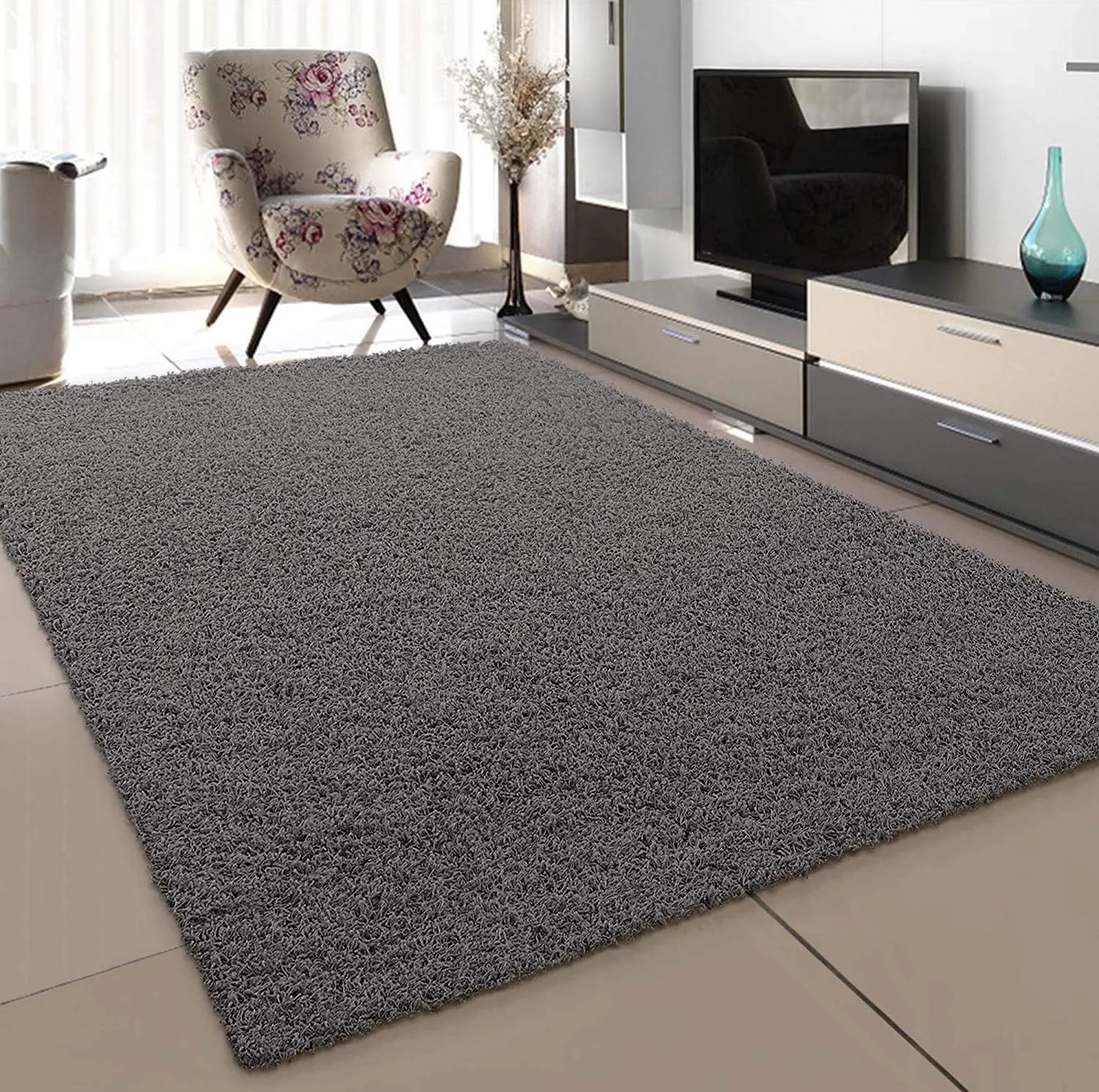 Bild von SANAT Hochflor Teppich in Grau für das Wohnzimmer, Größe 80x150 cm