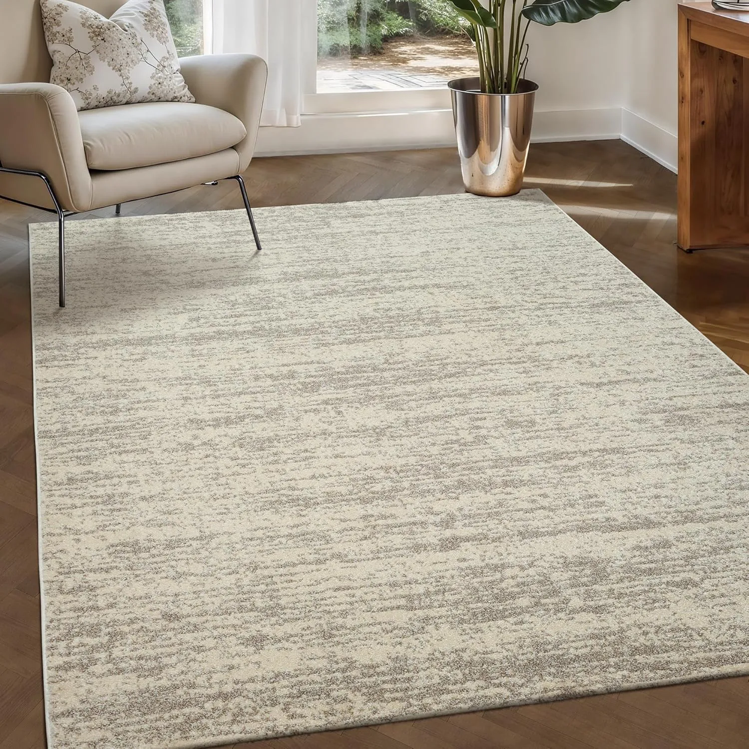 Bild von SANAT Oslo Teppich in Creme mit modernem Design, Größe 160 x 230 cm, geeignet für Wohnzimmer, Flur, Esszimmer, Schlafzimmer, Küche und Kinderzimmer