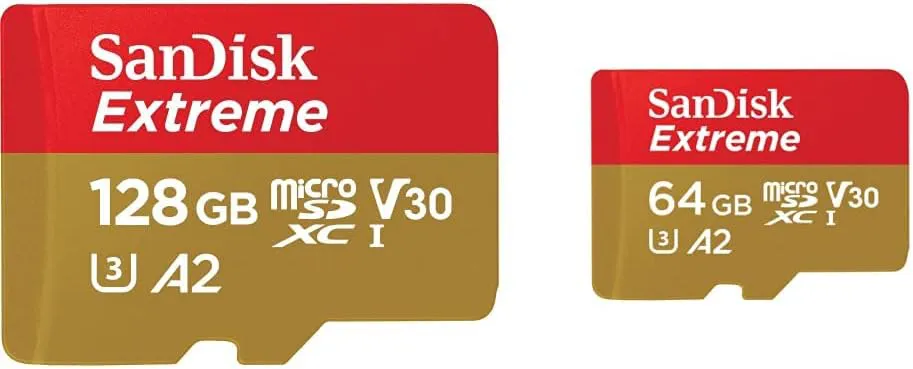 Bild von SanDisk Extreme microSDXC Set mit 128 GB und 64 GB Speicherkarte sowie Adapter, geeignet für Smartphones, Actionkameras und Drohnen, mit einer Lesegeschwindigkeit von 170 MB/s und RescuePRO Deluxe Software