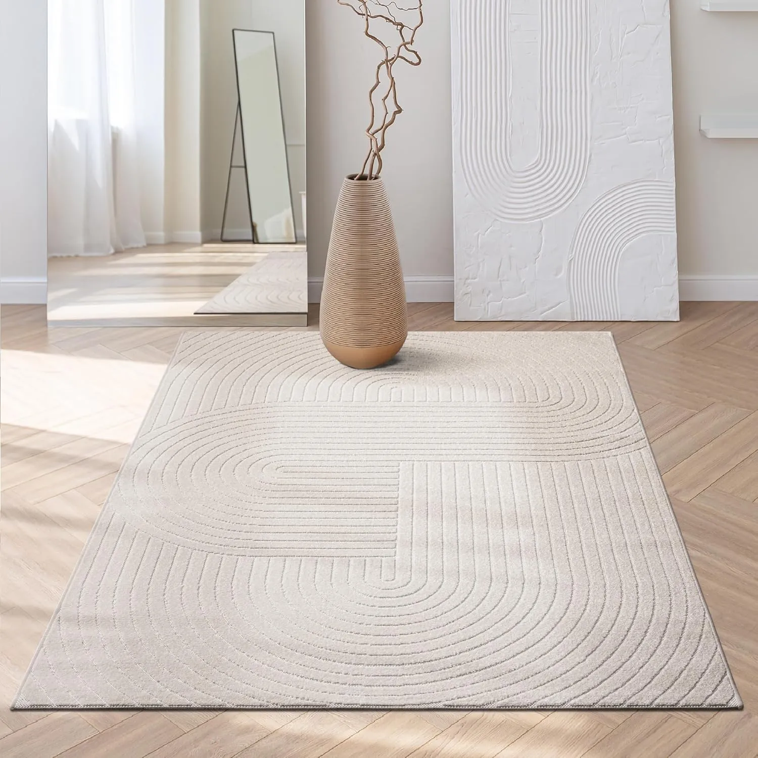 Bild von Santo Plus Teppich in Creme 160 x 220 cm aus Polypropylen für Wohnzimmer und Schlafzimmer