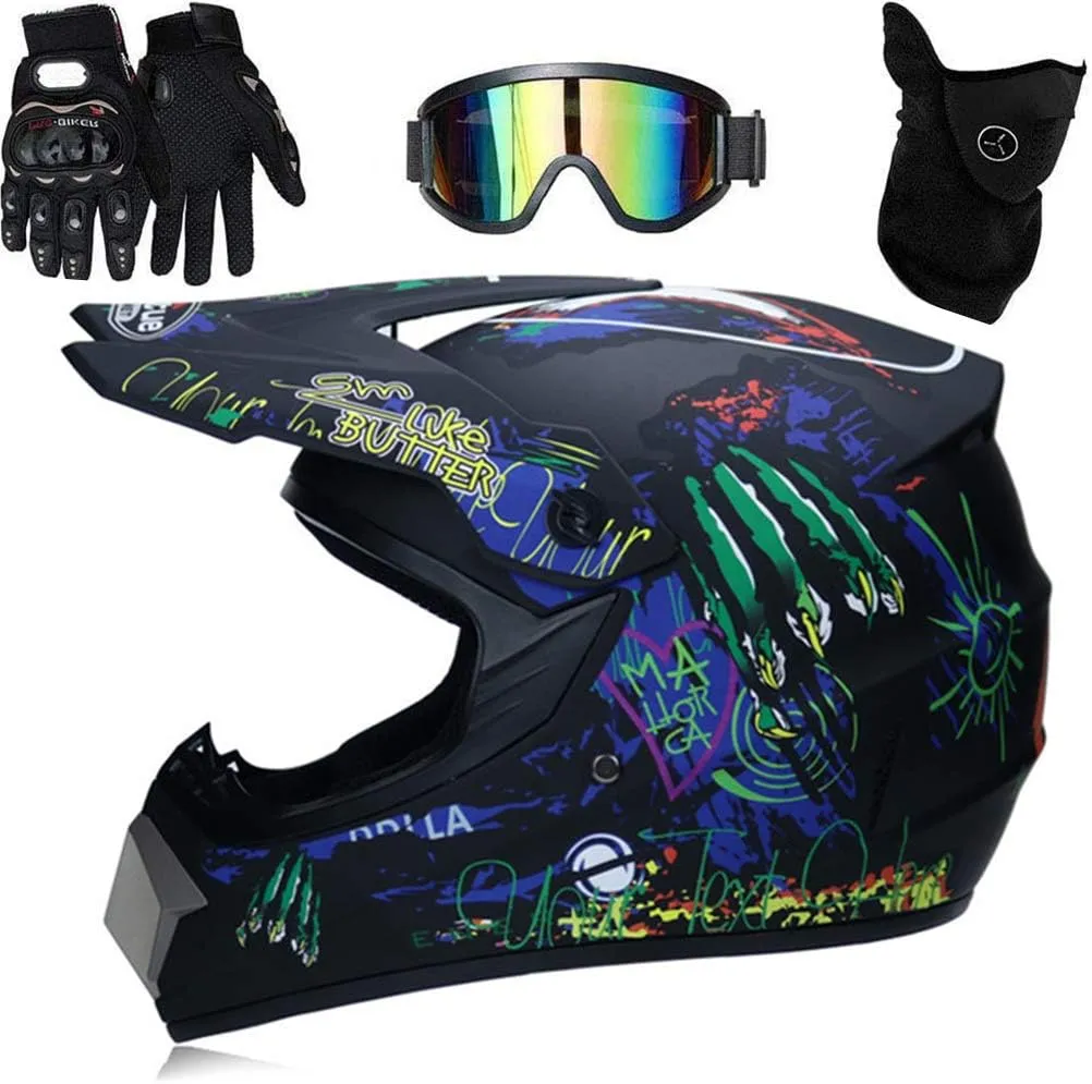 Bild von Sarari Racing Motocross Helm Set mit 4 Pack Helmbrille und Handschuhen für Erwachsene und Kinder