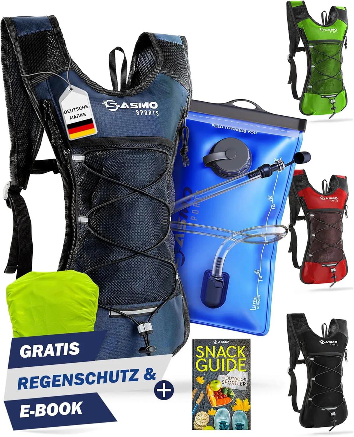 Bild von SASMO Trinkrucksack mit Thermofach, ultraleicht mit 300g, inklusive Trinkblase, ideal zum Laufen und Fahrradfahren