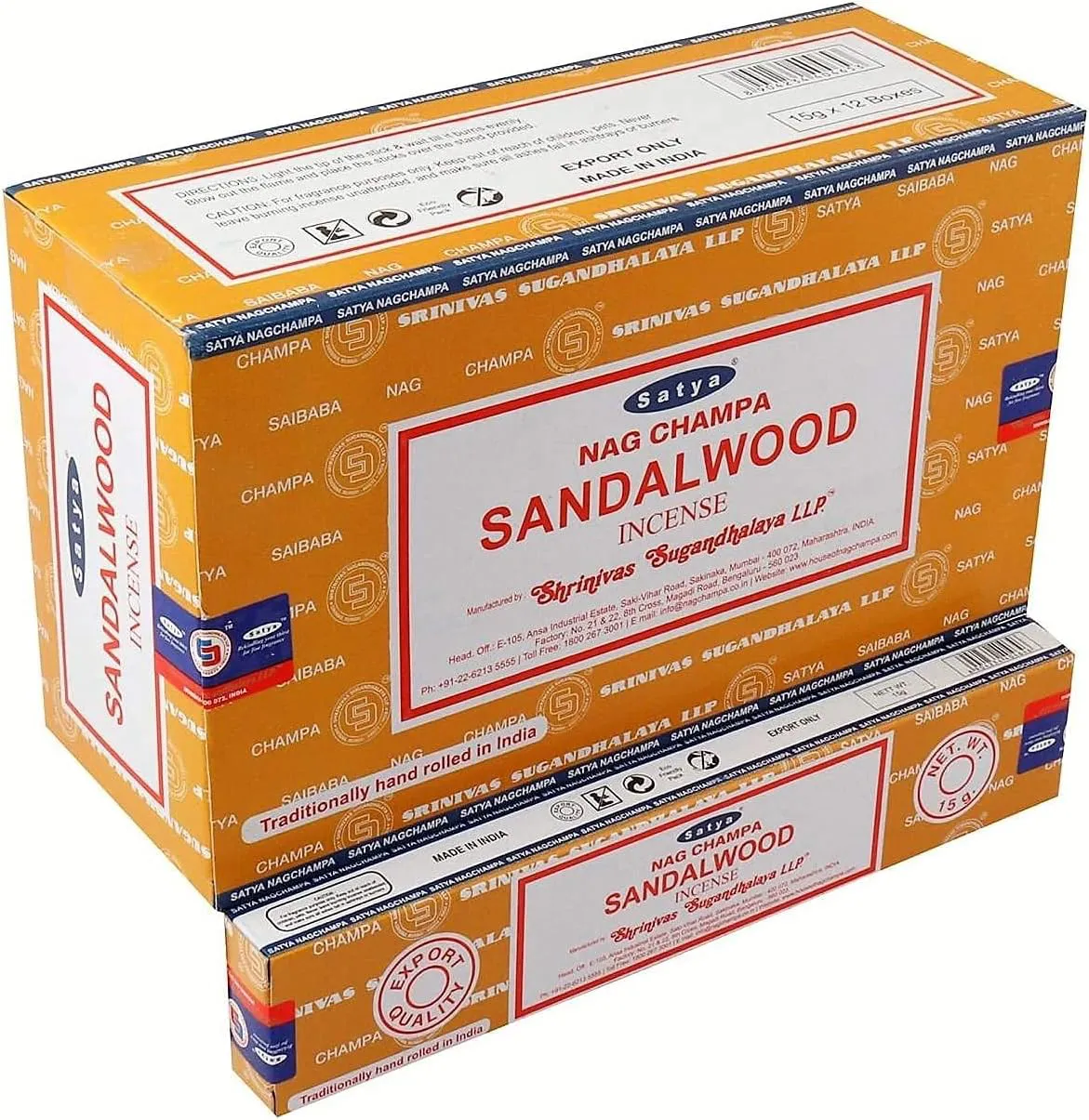 Bild von Satya Nag Champa Räucherstäbchen aus Sandelholz, gelb, 12 Stück