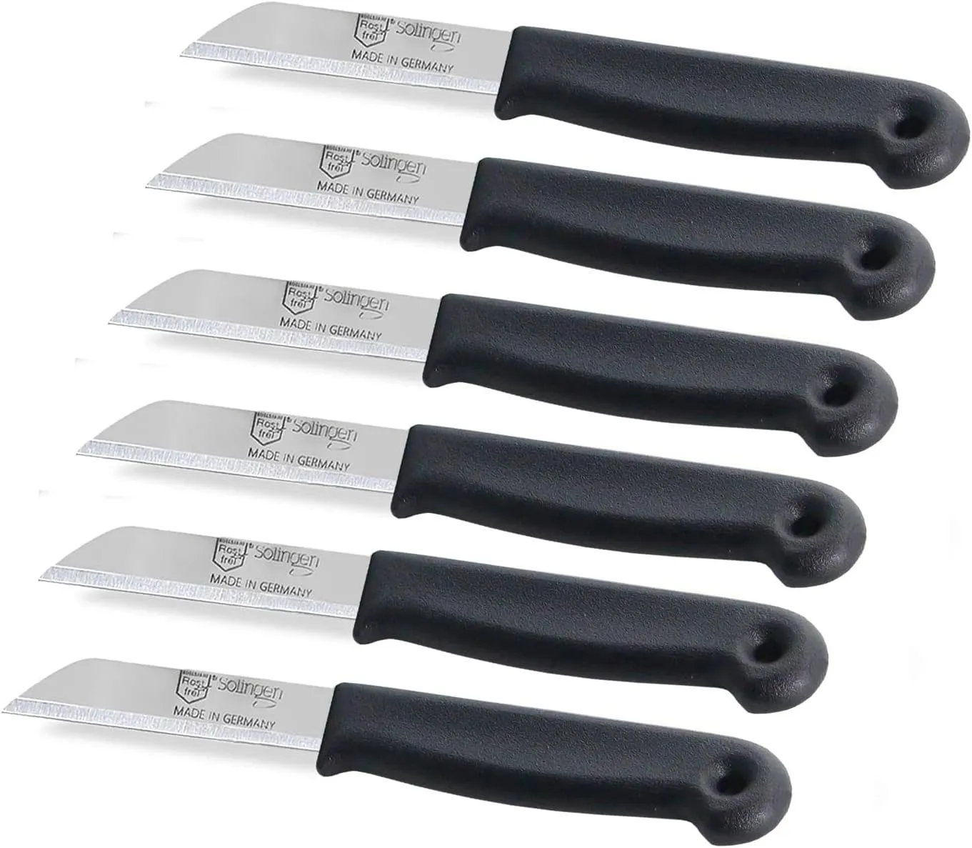 Bild von Schälmesser Set aus Solingen mit scharfem und präzisem Schnitt aus rostfreiem Edelstahl in Schwarz, erhältlich in klein und groß