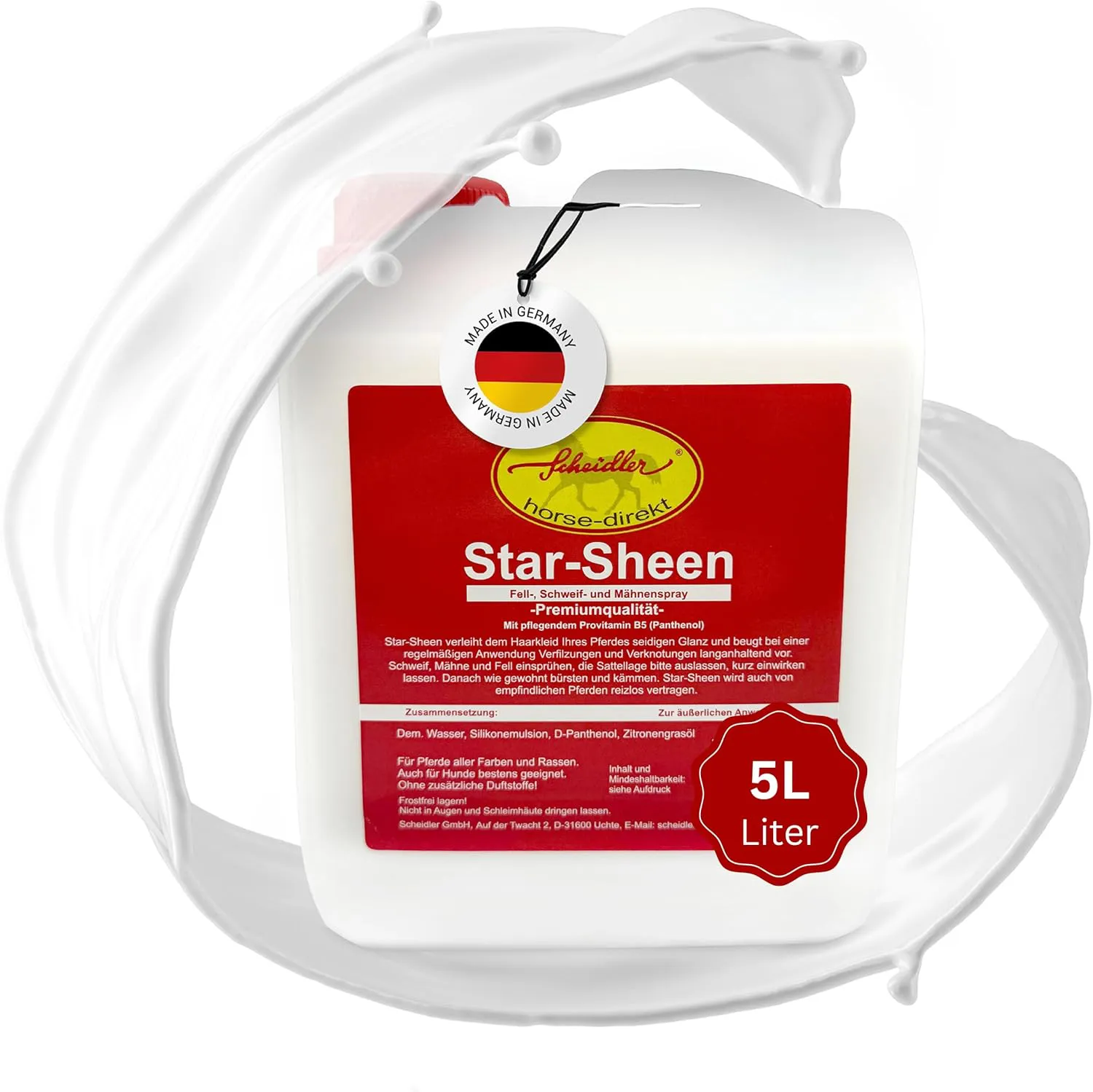 Bild von Scheidler Star-Sheen Mähnenspray 5 Liter Kanister für Pferde mit langanhaltendem Glanz und einfacher Fellpflege, Made in Germany