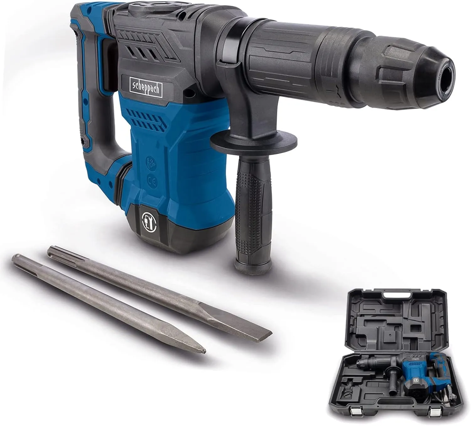 Bild von Scheppach AB1500x Abbruchhammer mit 20 Joule Schlagkraft, 1300 Watt Leistung und SDS-Max System, inklusive Spitz- und Flachmeißel sowie Koffer