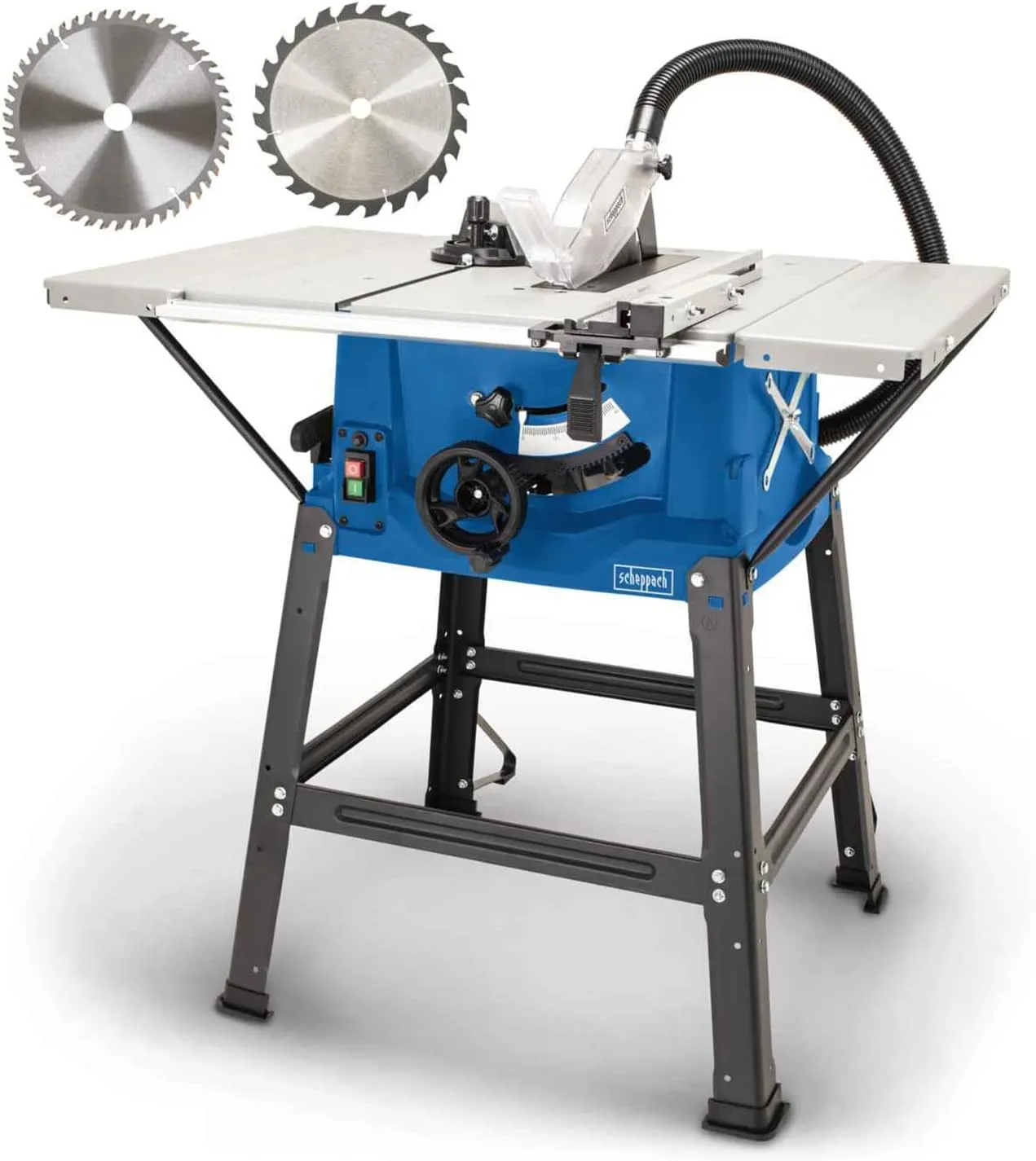Bild von Scheppach HS100S Tischkreissäge mit 2000 Watt, 250 mm Sägeblatt und 85 mm Schnitthöhe, inklusive Tischverbreiterungen und Untergestell
