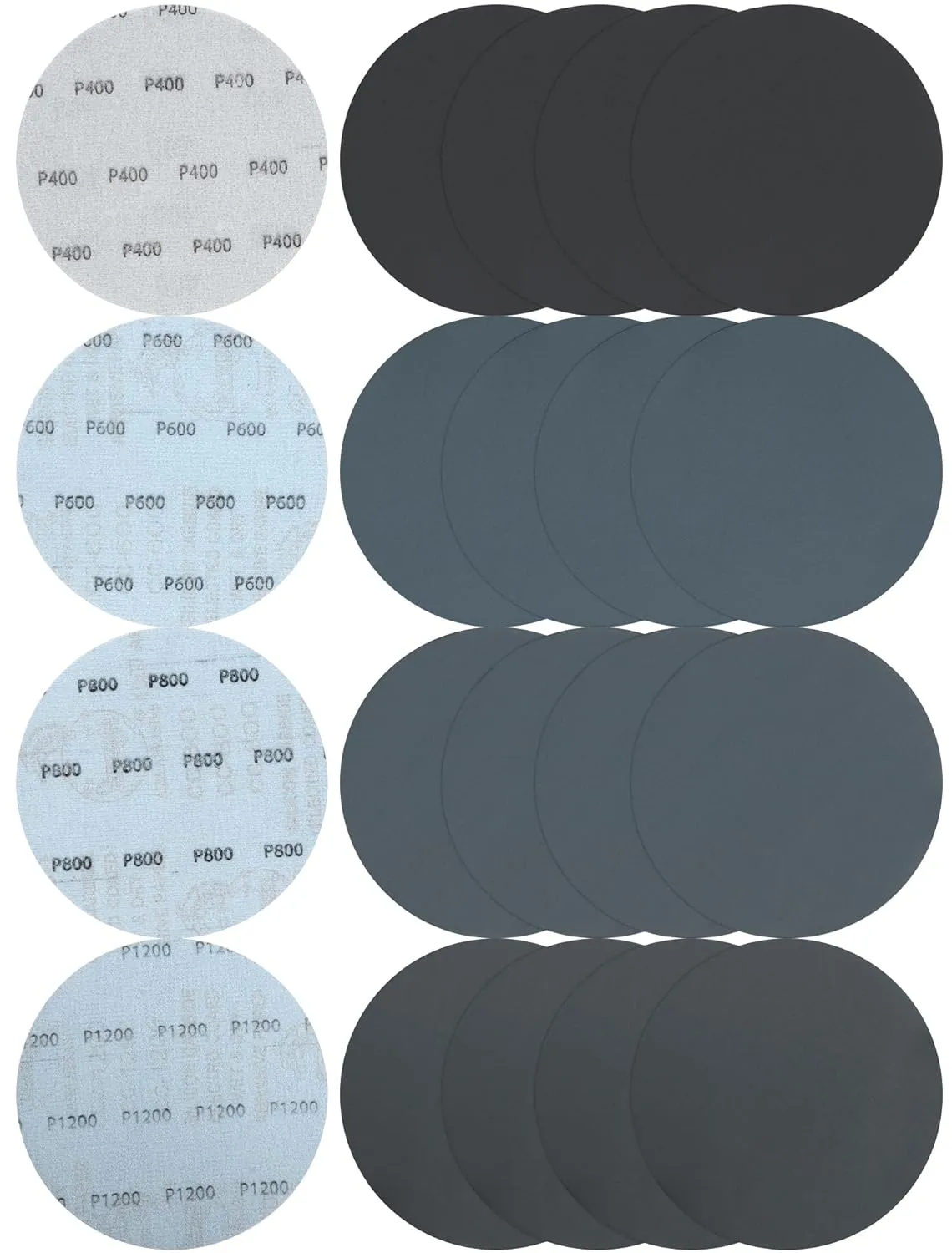 Bild von Schleifscheiben Set mit 40 Klett Schleifpapieren in 150 mm und Körnungen von 400 bis 1200 für Exzenterschleifer