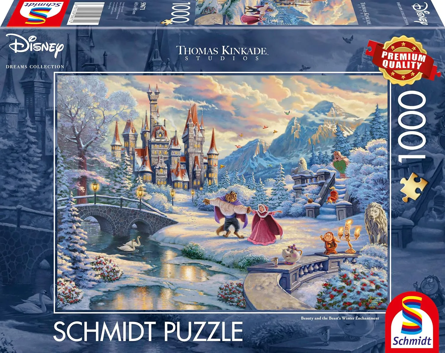 Bild von Schmidt Spiele 59671 Puzzle mit 1000 Teilen von Thomas Kinkade, Disney, Die Schöne und das Biest, Zauberhafter Winterabend