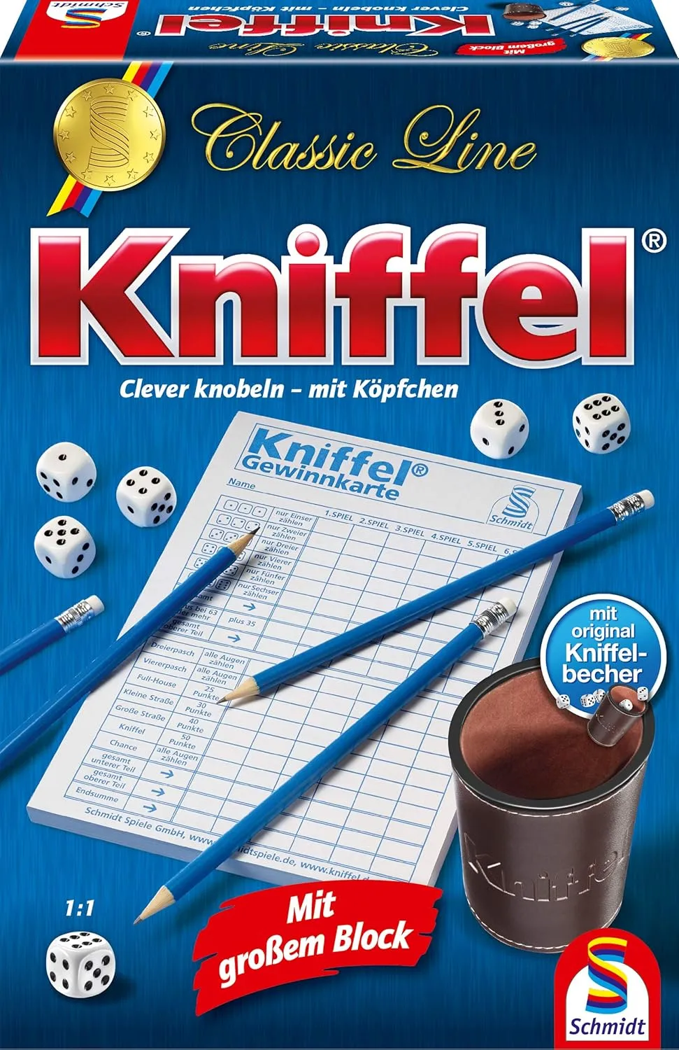 Bild von Schmidt Spiele Kniffel Classic Line 49203 mit großem Block und original Kniffelbecher
