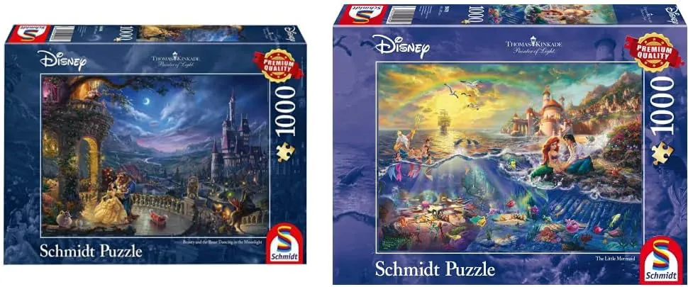 Bild von Schmidt Spiele Puzzle 59484 und 59479 mit 1000 Teilen, Motive von Thomas Kinkade: Die Schöne und das Biest sowie Die Kleine Meerjungfrau, 693 x 493 mm