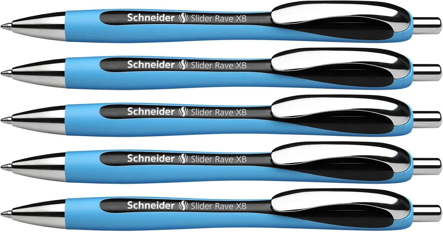 Bild von Schneider 132501 Slider Rave XB Kugelschreiber schwarz, 5 Stück mit dokumentenechter Mine