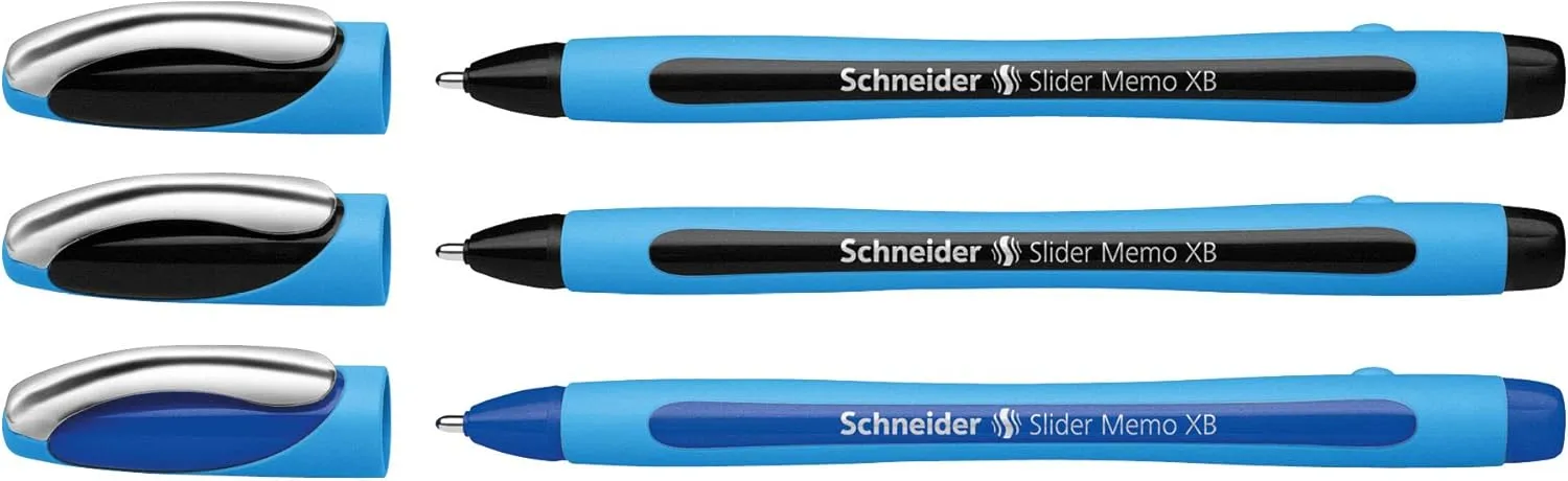 Bild von Schneider 150292 Slider Memo XB Kugelschreiber im 3er Etui mit 2 schwarzen und 1 blauen Stift, Strichstärke XB, Made in Germany