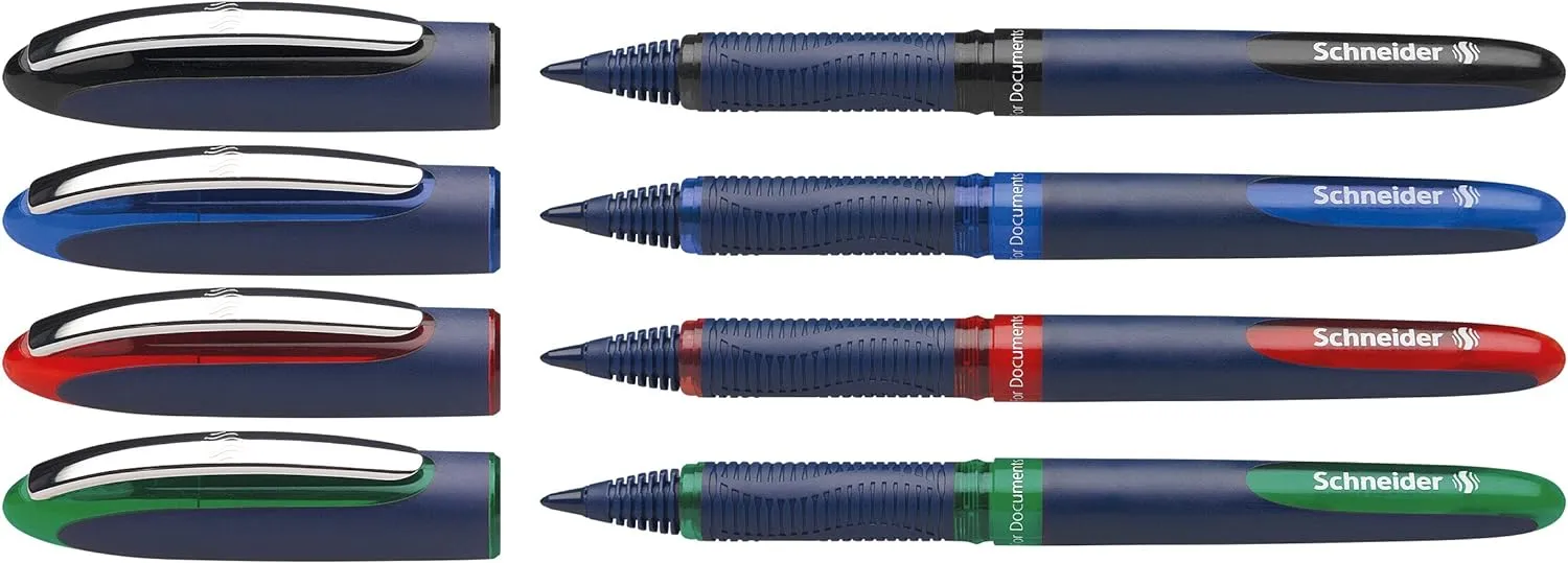 Bild von Schneider 183094 One Business Tintenroller im 4er Pack mit dokumentenechter Strichstärke von 0,6 mm in Schwarz, Blau, Rot und Grün