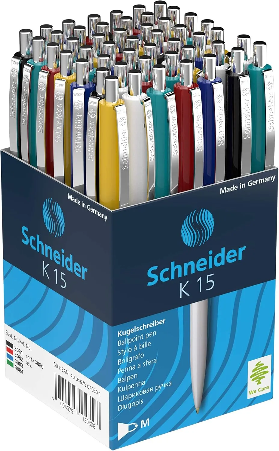 Bild von Schneider 3080 K 15 Druckkugelschreiber mit blauer Mine, 50 Stück sortiert