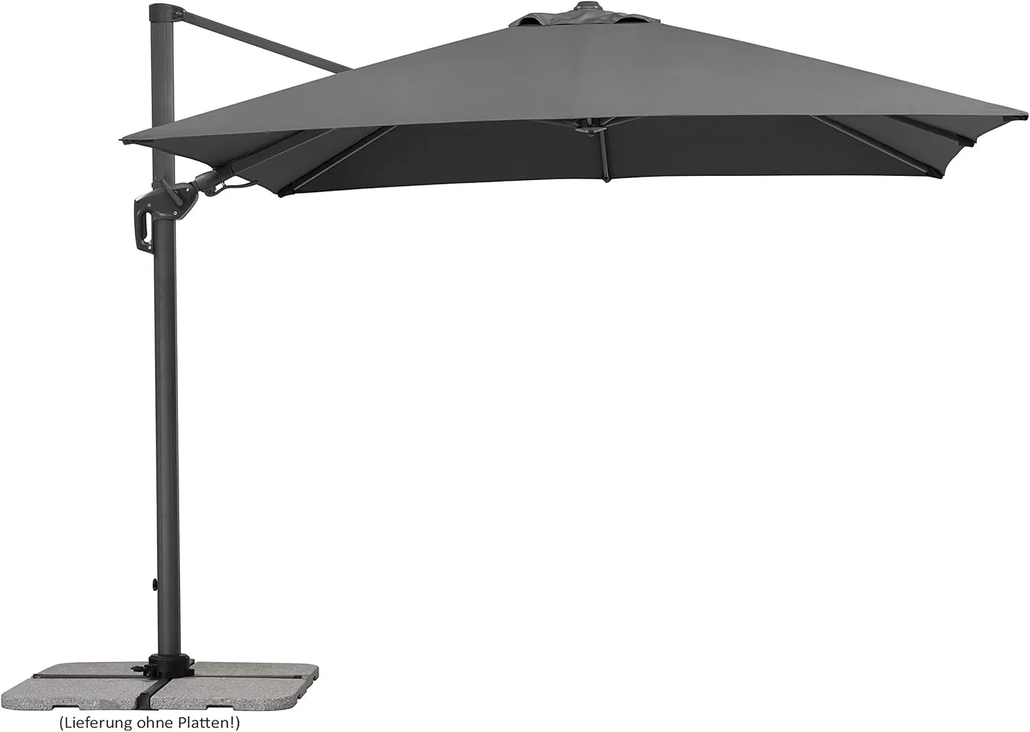 Bild von Schneider Rhodos Twist Sonnenschirm in Anthrazit, quadratisch mit 300 cm Seitenlänge und einem Gestell aus Aluminium und Stahl, Gewicht 25,7 kg