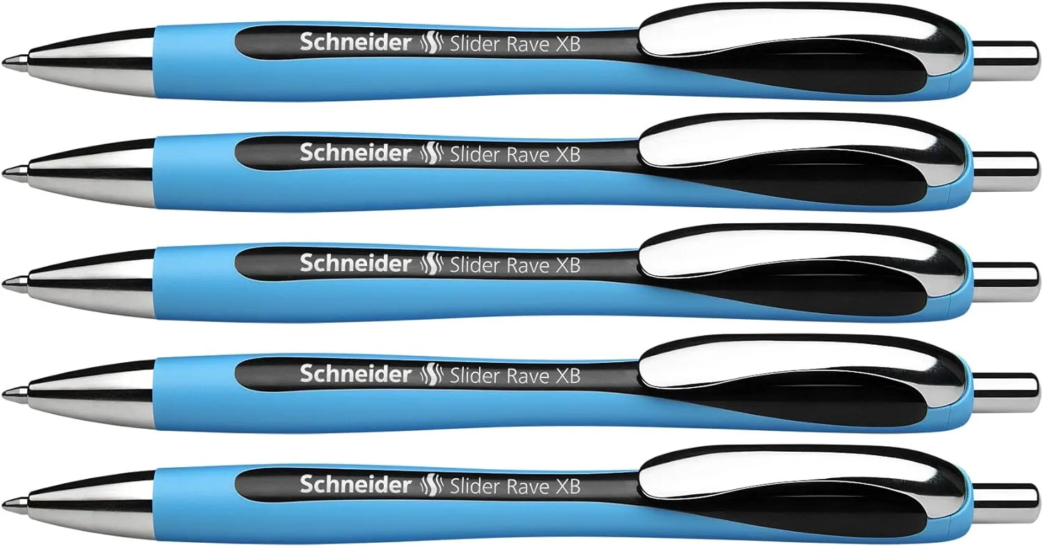 Bild von Schneider Slider Rave XB Kugelschreiber Set mit 5 Stück in Schwarz, dokumentenechte Mine, Made in Germany