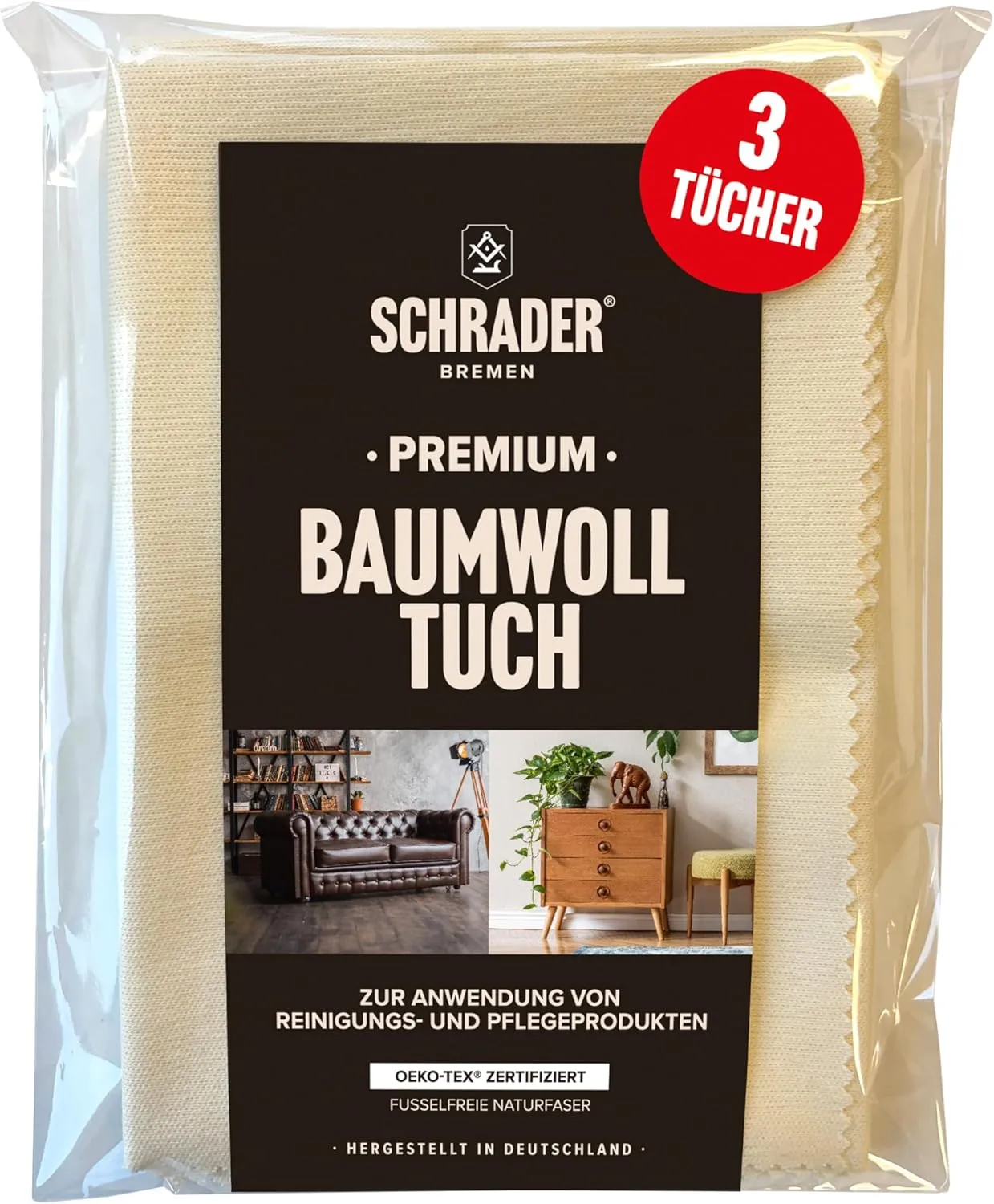 Bild von Schrader Premium Baumwolltuch Set mit 3 cremefarbenen Tüchern, 25x33 cm, geeignet für alle Oberflächen