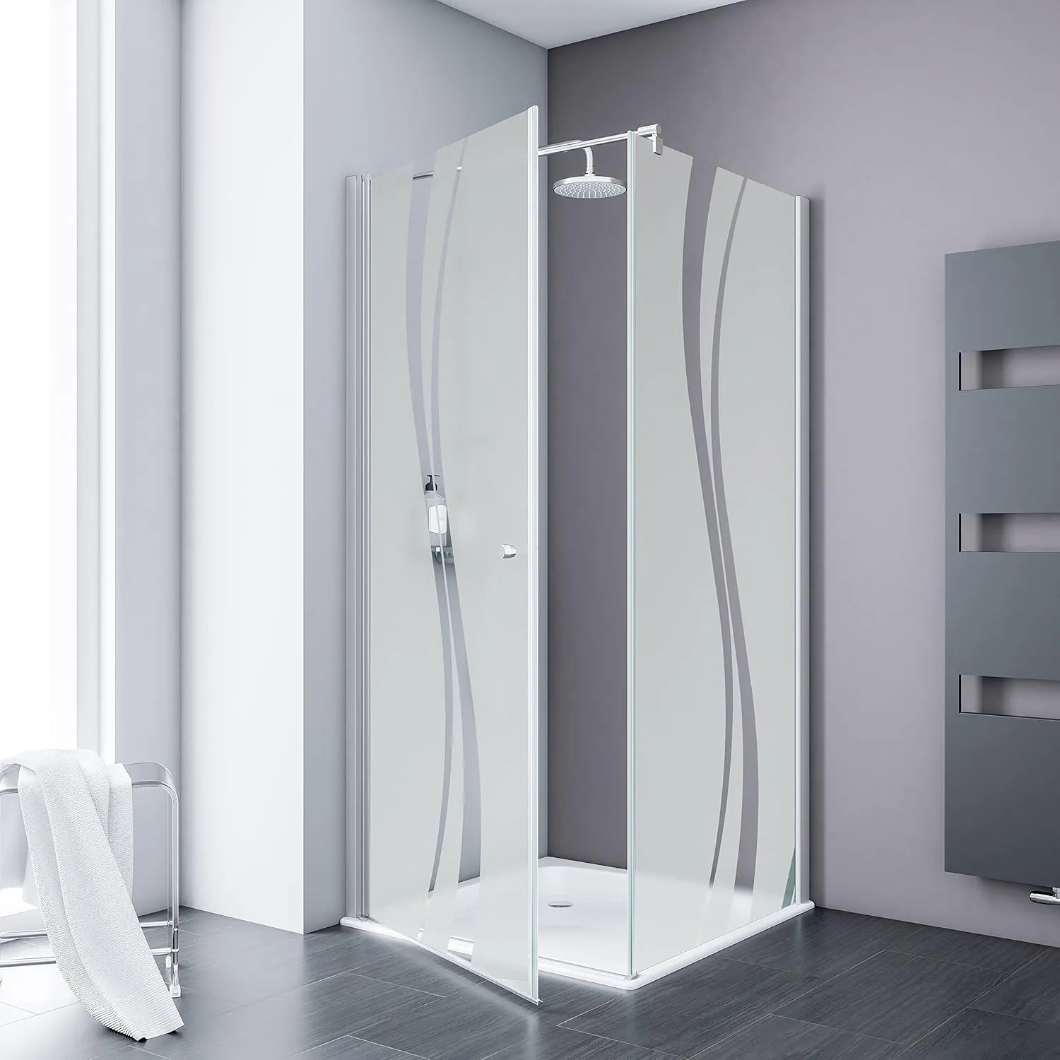 Bild von Schulte Duschkabine Alexa Style 2.0 mit Drehtür und Seitenwand, inklusive 90x90 cm Duschwanne aus Sicherheitsglas mit Dekor Liane und Fixil-Glassiegel, Artikelnummer EP3215065 01 970 24