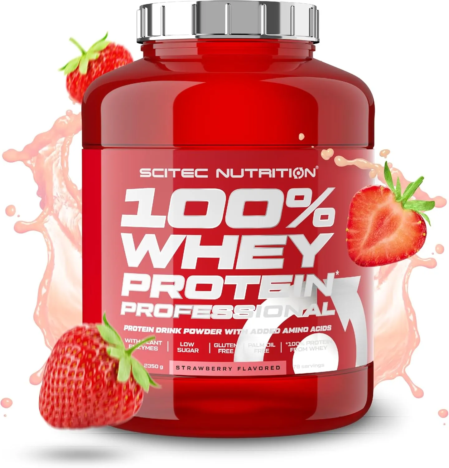 Bild von Scitec Nutrition 100% Whey Protein Professional Erdbeere mit 2,35 kg, angereichert mit Aminosäuren und Verdauungsenzymen, glutenfrei und palmölfrei