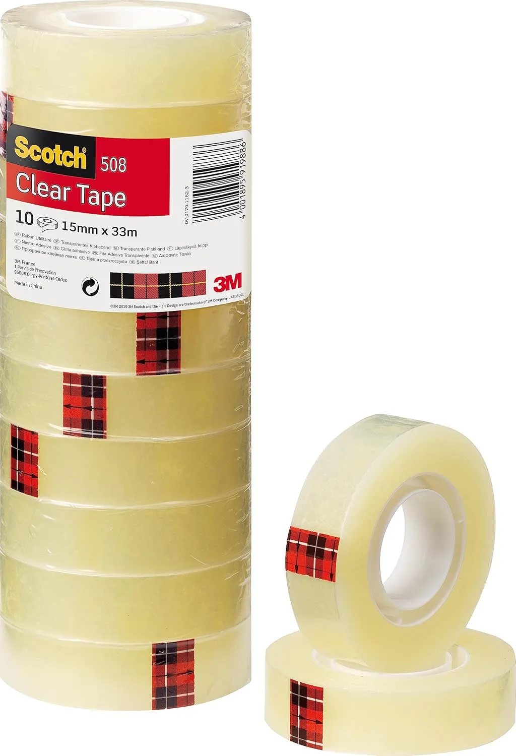 Bild von Scotch Transparentes Klebeband 508 mit 10 Rollen, 15 mm x 33 m, vielseitig einsetzbar für Schule, Heim und Büro