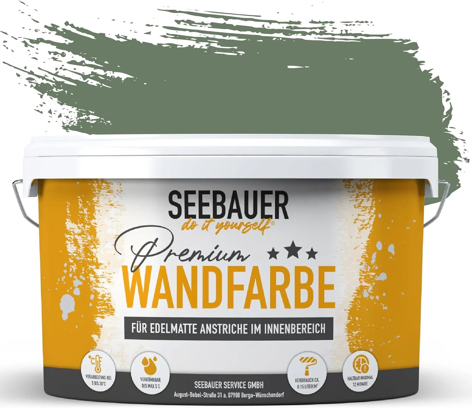 Bild von SEEBAUER 2,5L Edelmatte Innenfarbe in Dunkelgrün mit hoher Deckkraft und abwaschbarer, tropffreier Formel