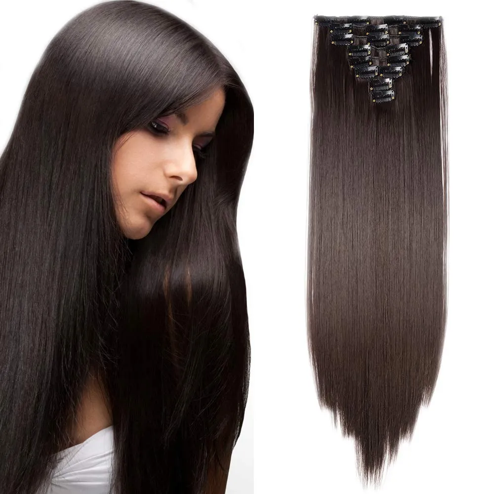 Bild von SEGO Clip in Extensions Haarverlängerung aus 8 Tressen in dunkelbraun, 58 cm lang und 140 g schwer