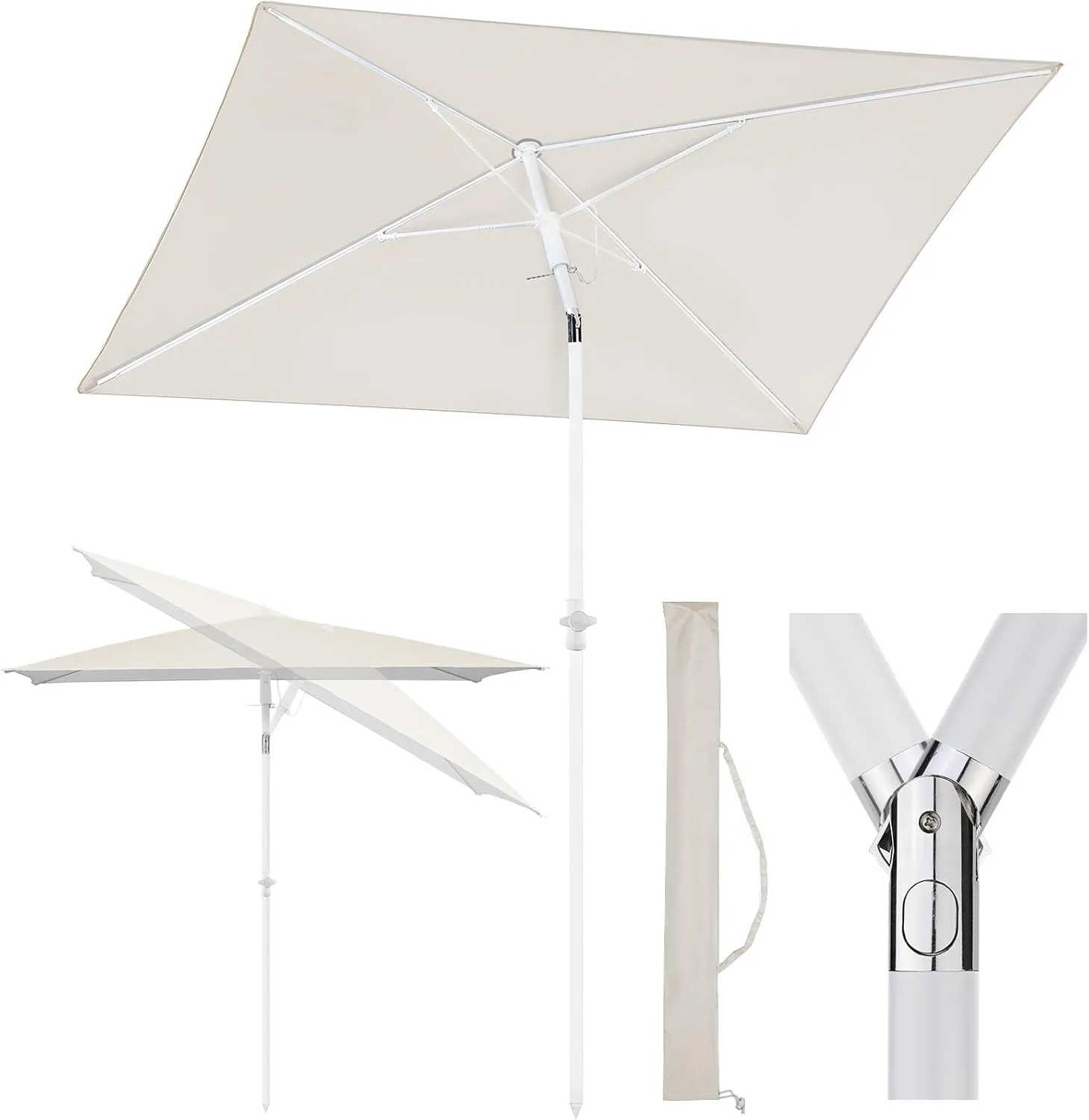 Bild von Sekey Sonnenschirm 180 x 125 cm in Graubeige mit Schutzhülle, kippbar und höhenverstellbar, UPF 50+ Sonnenschutz