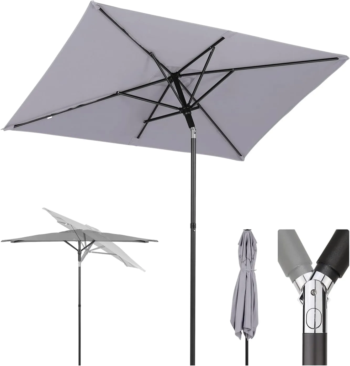 Bild von Sekey Sonnenschirm 200 x 125 cm rechteckig für Balkon und Terrasse, windfest und kippbar mit UPF 50+