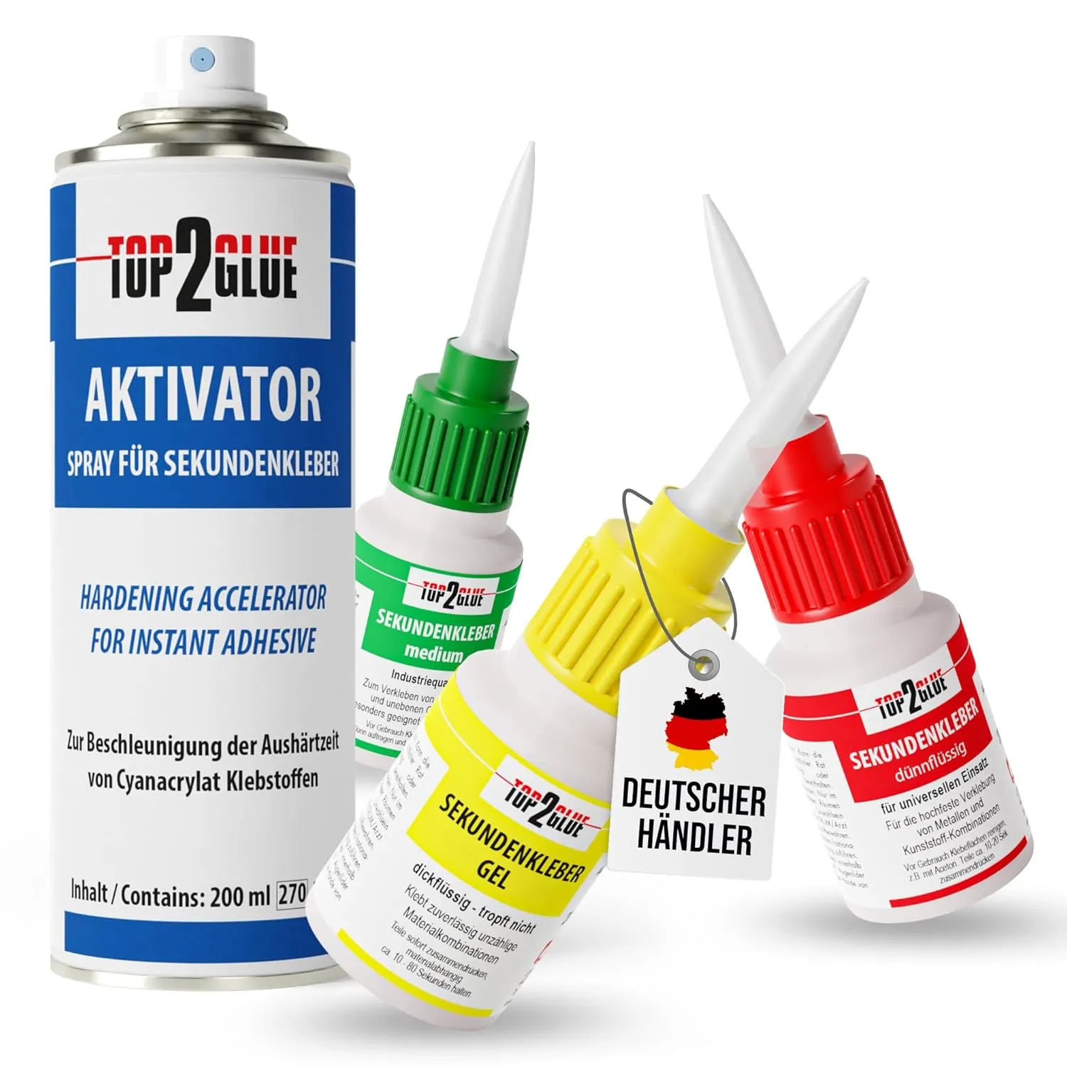Bild von Sekundenkleber Set mit 200 ml Aktivator Spray und 60 g Cyanacrylat für Kunststoff, Holz, Metall und Keramik