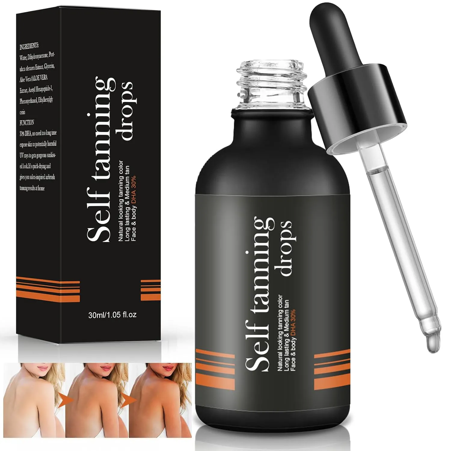 Bild von Selbstbräuner Tropfen mit Aloe Vera für das Gesicht, 30 ml, streifenfreier und anpassbarer Bräunungseffekt