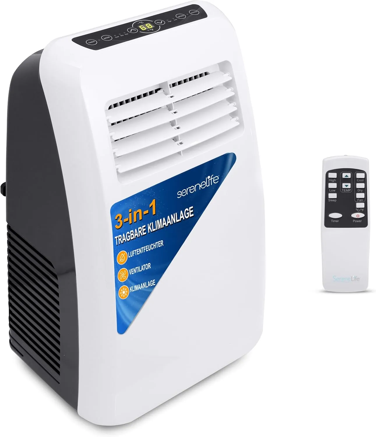 Bild von SereneLife 3-in-1 mobile Klimaanlage mit 7000 BTU, Ventilator und Luftentfeuchter, energiesparend und leise, inklusive Abluftschlauch und Fernbedienung