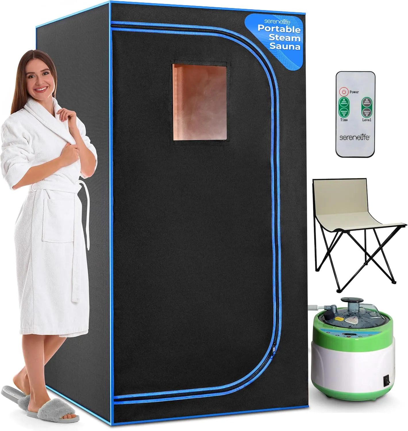 Bild von SereneLife Mini Infrarot Sauna für zuhause mit Dampfgenerator und Zubehör, inklusive klappbarem Stuhl und Fernbedienung