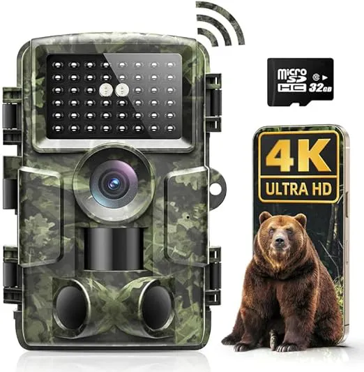 Bild von Seseno Wildkamera mit WLAN, 4K und 60MP, wasserdicht nach IP66, Nachtsicht und Bewegungsmelder, inklusive 32GB Speicherkarte