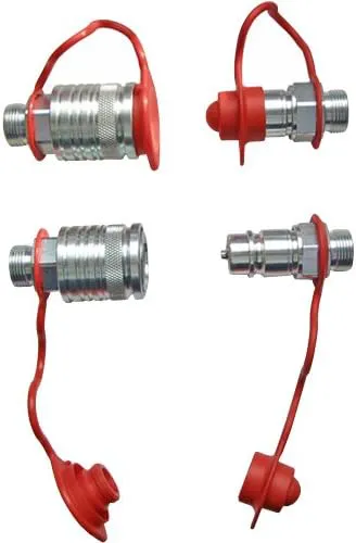 Bild von Set Hydraulik-Steckkupplungen mit 2 Muffen, 2 Steckern und 4 roten Staubschutzkappen