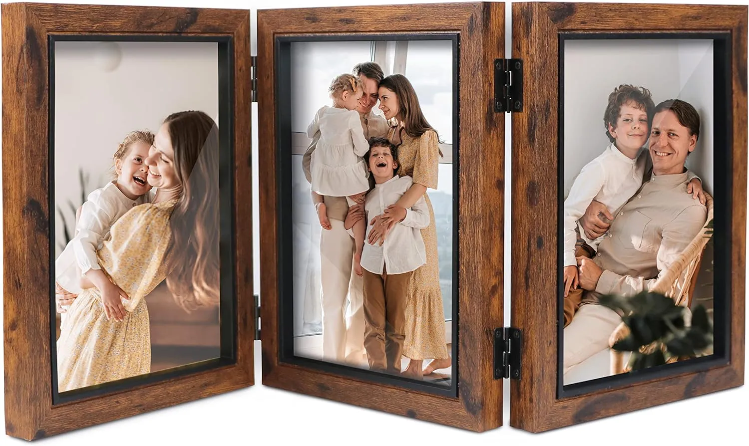 Bild von Shampsen dreifach faltbarer Bilderrahmen in Braun für 13x18 cm Fotos, ideal als Tischdisplay oder Geschenk