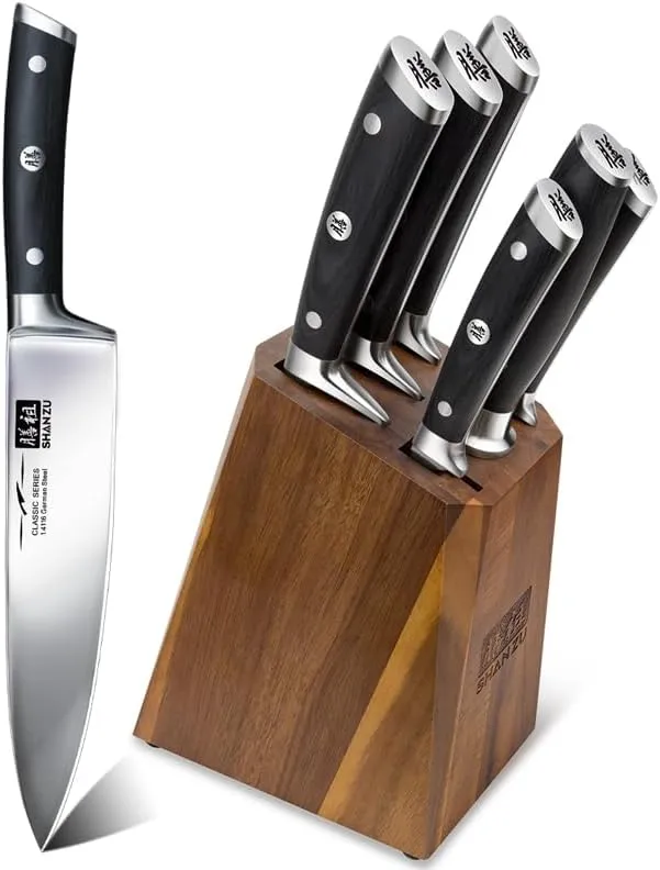 Bild von SHAN ZU 7-teiliges Profi Küchenmesser Set mit Messerblock aus hochwertigem Edelstahl