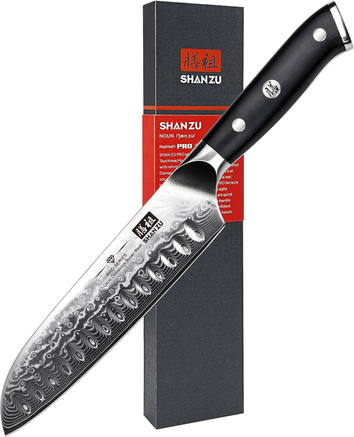 Bild von SHAN ZU PRO Series Santokumesser aus 67 Schichten Damast mit G10 Griff