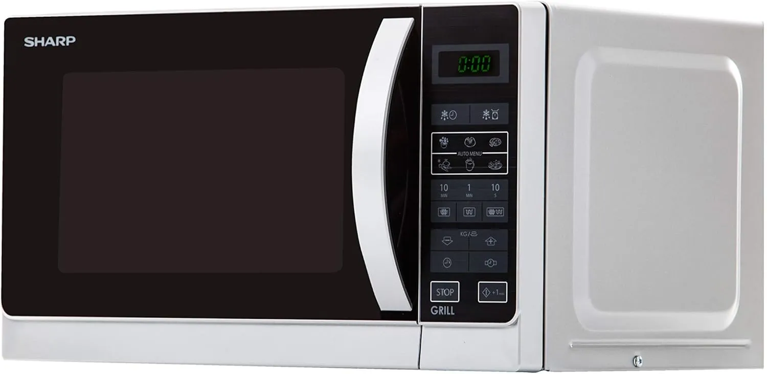 Bild von Sharp R642INW 2-in-1 Mikrowelle mit Grill und 20 Litern, 800 Watt Mikrowelle, 1000 Watt Quarzgrill, 8 Automatikprogramme, Timer, Kindersicherung und Energiesparmodus in Silber