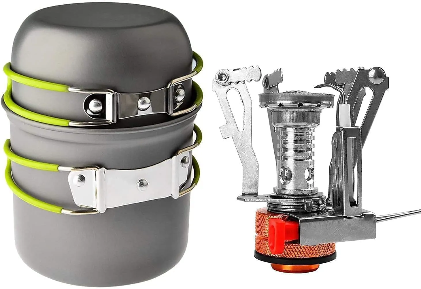 Bild von Shayson Camping Kochset für 1-2 Personen aus Aluminium mit Gaskocher und faltbarem Besteck