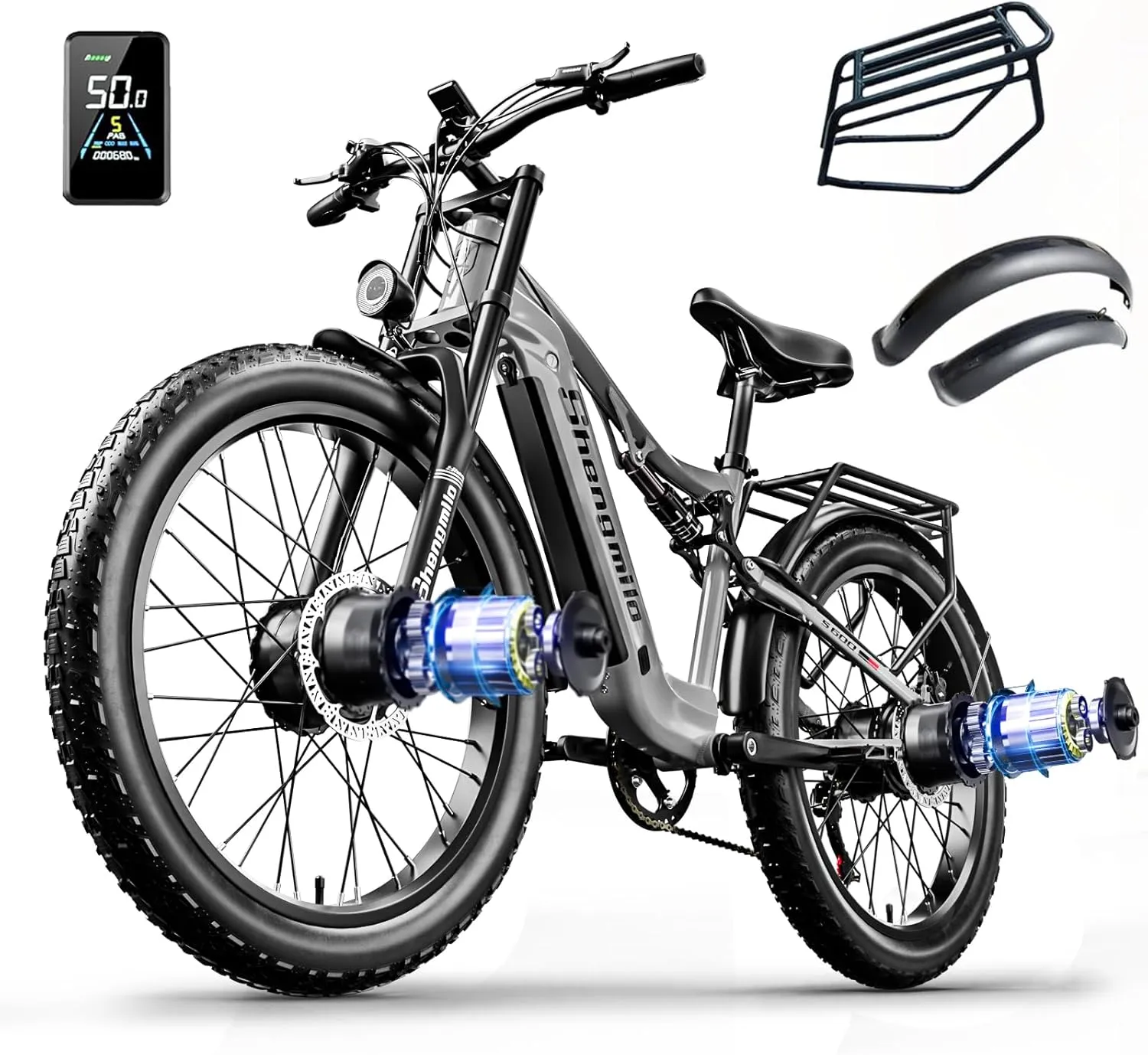 Bild von Shengmilo S600 E-Bike für Herren mit Doppelmotor, 160 NM, 48V 17.5AH Batterie, 26 Zoll, 7-Gang Getriebe und LCD-Display