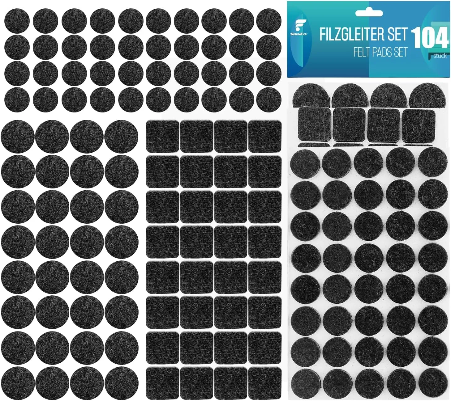 Bild von Shinfly Set mit 104 selbstklebenden Filzgleitern für Möbel mit 3 mm Dicke