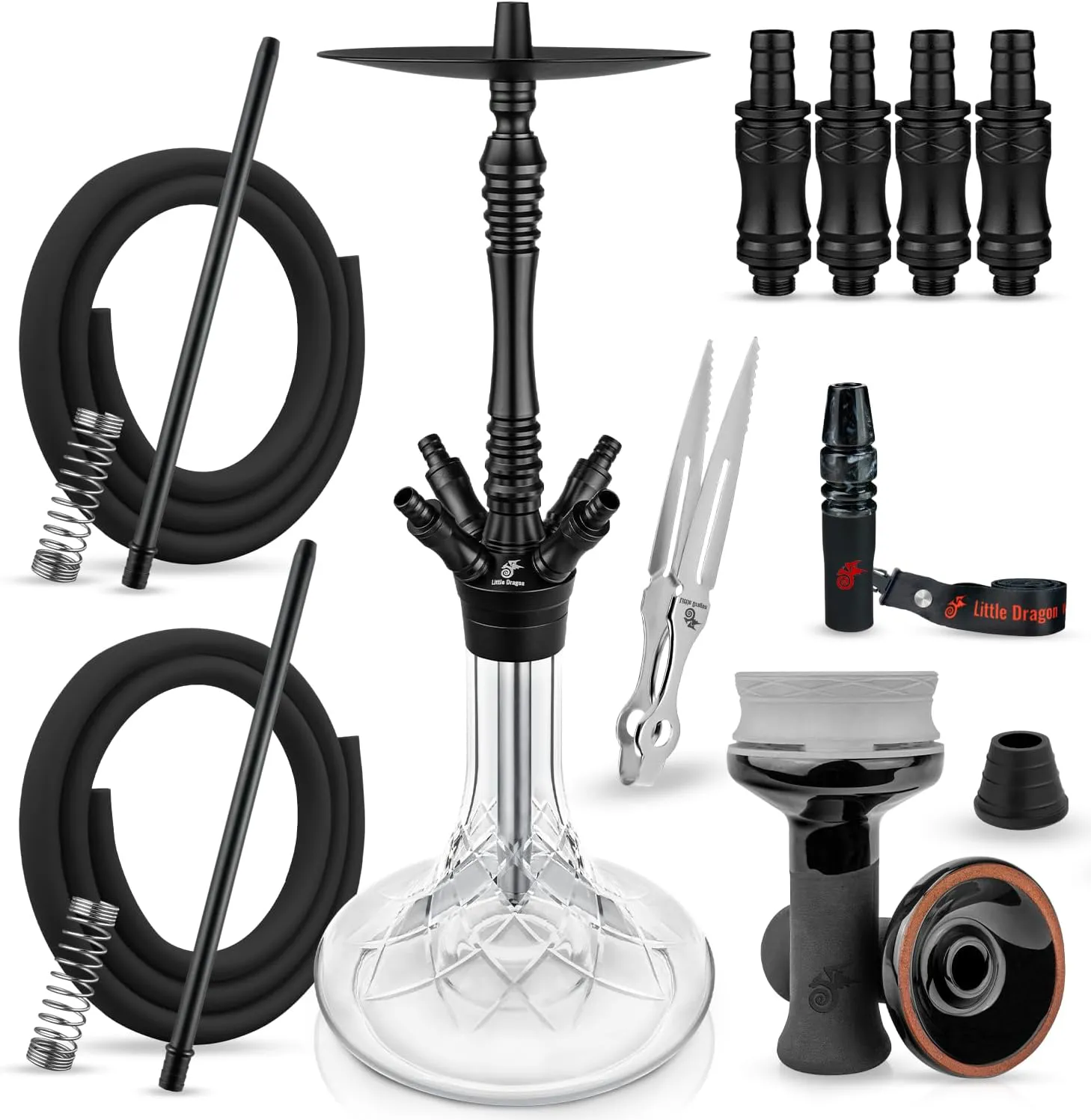Bild von Shisha Set XXL mit 4 Anschlüssen und 82 cm edler Wasserpfeife aus eloxiertem Aluminium inkl. Premium Zubehör