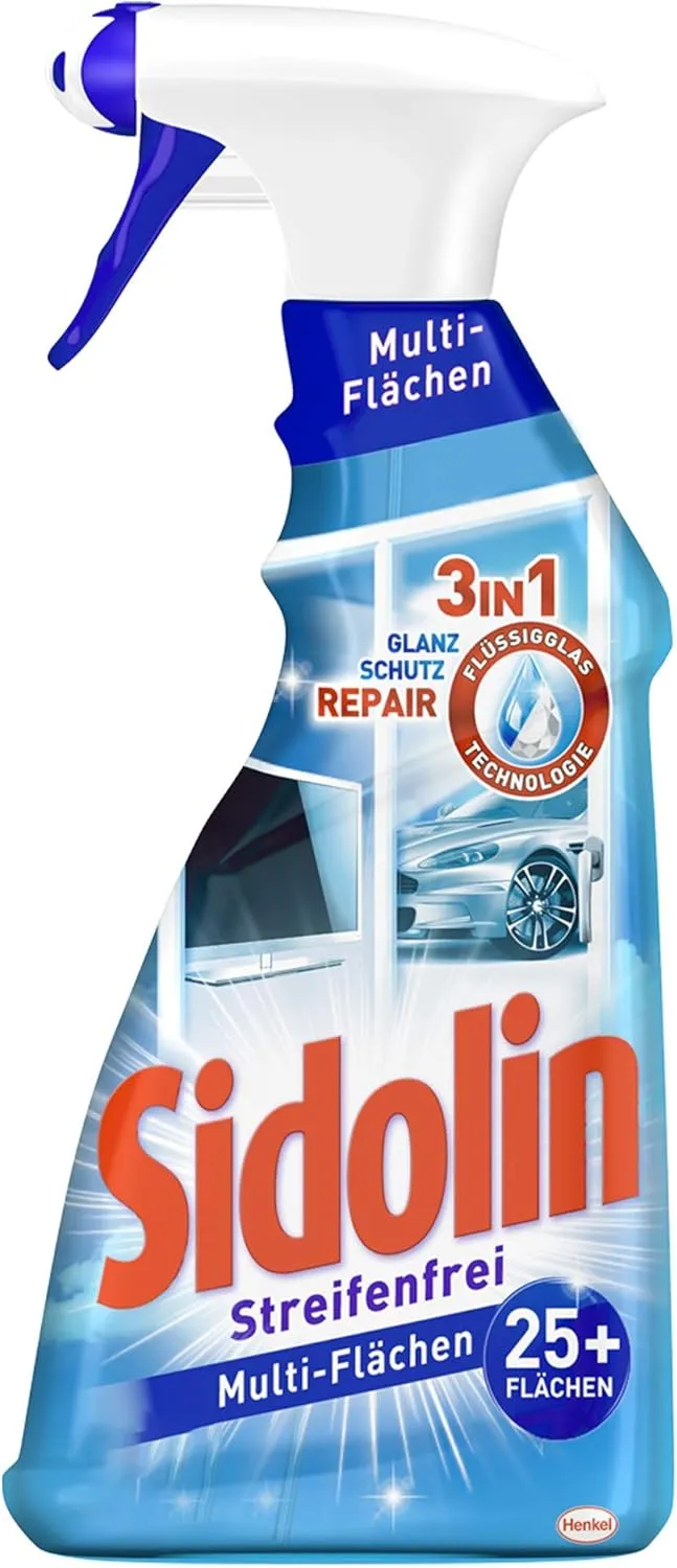 Bild von Sidolin Multi-Oberflächenreiniger in 500 ml Sprühflasche für streifenfreien Glanz auf über 25 Oberflächen