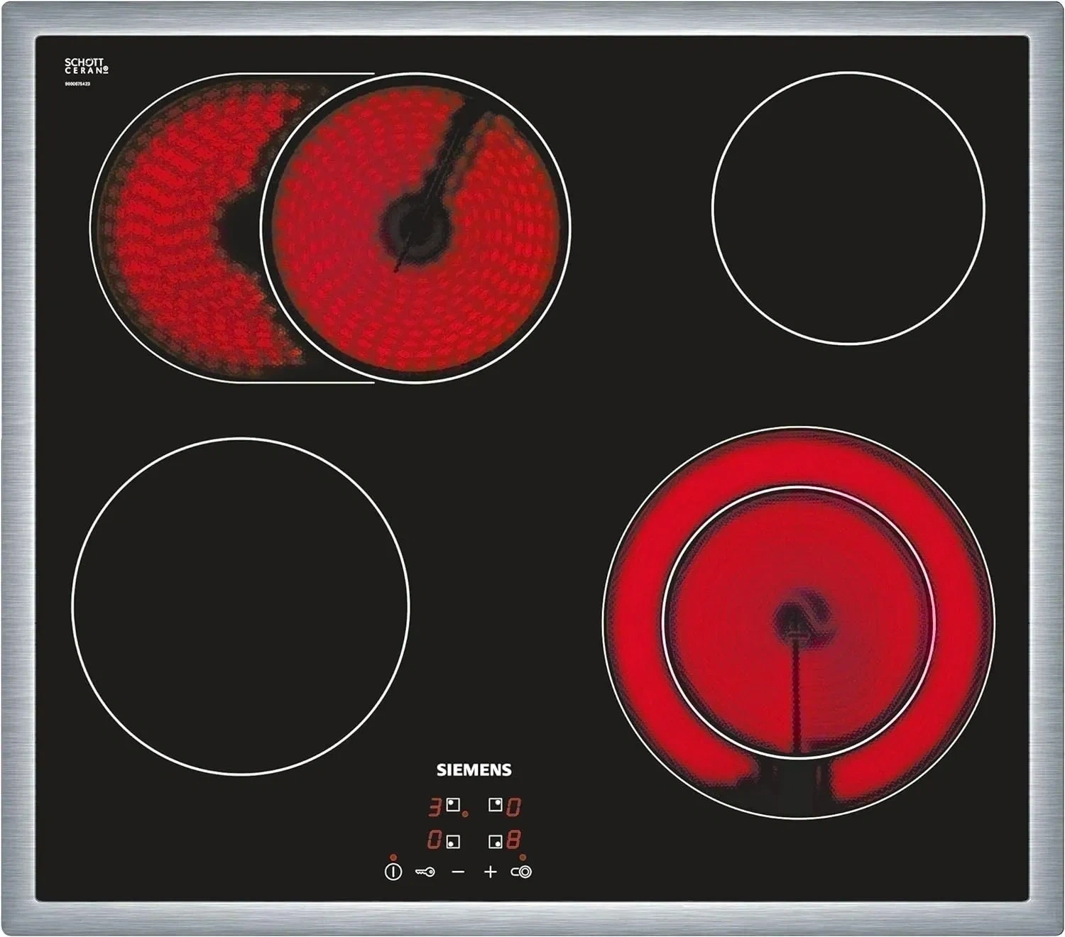 Bild von Siemens ET645HN17E Elektro-Kochfeld mit 58,3 cm Flachrahmen-Design und digitalem Funktionsdisplay in Schwarz