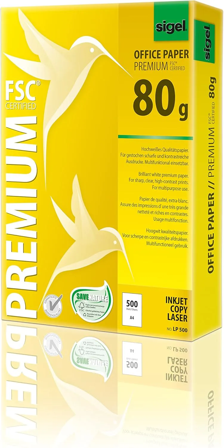 Bild von SIGEL LP500 Premium Kopierpapier A4, 80 g, 500 Blatt, weiß, aus nachhaltigem Papier