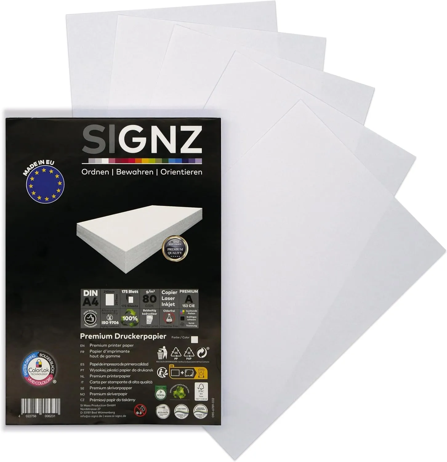 Bild von SIGNZ Kopierpapier DIN A4 in Weiß mit 175 Blatt und 80 g für Zuhause und Büro